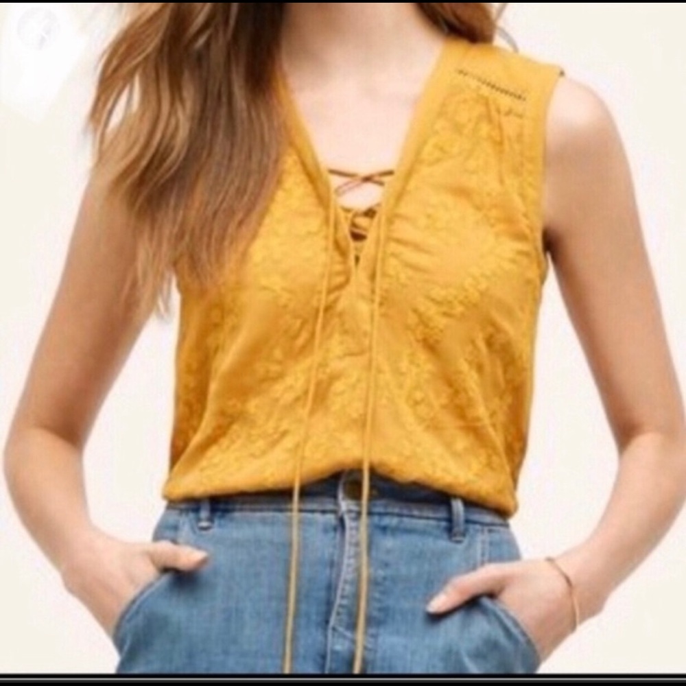 Maeve Anthropologie Mustard Gold Sleeveless Top